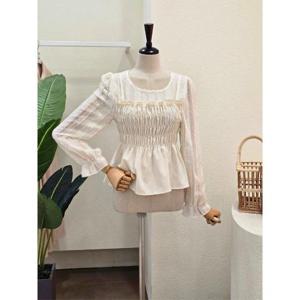 [포커스]25FF5H9BL5245_스모크 배색 뷔스티에 블라우스