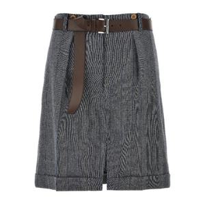 프라다 가죽 벨트 스트라이프 울 스커트 P102LKSOOO15DK F0308