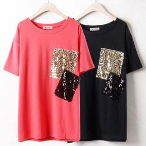 빅사이즈 큰옷 NB 스팽글포켓반팔티(2594H404) 미시옷