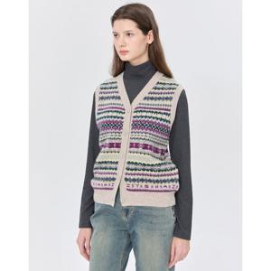 헤지스 여성 24FW 클리어런스스테디셀러캐시미어 바이올렛 페어아일 오픈형 브이넥 베스트 WSSW4D103V2