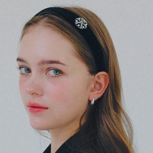 제이로렌 벨벳 진주 큐빅 눈꽃 헤어밴드 H01484