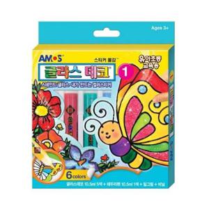 아모스 글라스데코6본세트(10.5mlx6개plus밑그림) 수업 공부 미술 그리기 색칠 예술 화방 사무 오피스 학용품