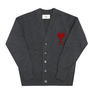 AMI UKC367 018 084 아미 드 꾀흐 빅 하트 로고 인타르시아 브이넥 공용 가디건