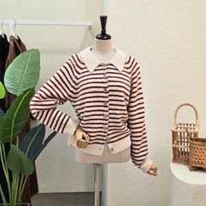 [포커스]FW5L9KC5259_컬러 스트라이프 카라넥 가디건