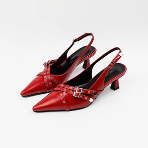 [신난다슈] 여성 슬링백 힐 5cm 여자 스틸레토 슬링백 구두 펌프스 미들힐 펀칭 LO251144 레드