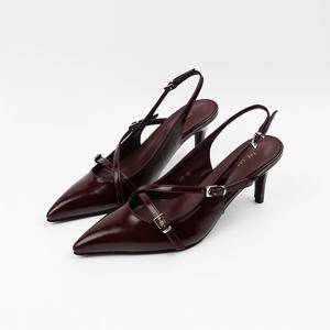 [신난다슈] 여성 슬링백 힐 7cm 여자 스틸레토 슬링백 구두 펌프스 미들힐 버클 LO254902 와인