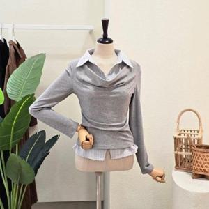 [포커스]FS6A9TS5298_셔츠 레이어드 보트넥 티셔츠