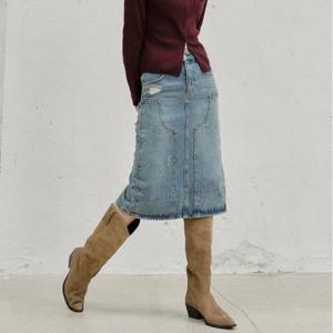 [플랙진]여성 리벳 포인트 미디 데님 스커트 청치마 (PJTI5SKM525)