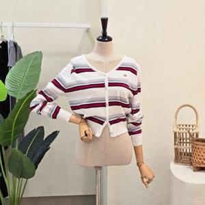 [포커스]FS6B9KC5322_스트라이프 크롭 브이넥 가디건