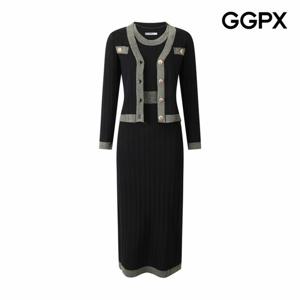 [GGPX] 글리터 배색 가디건 세트 홀터넥 니트 원피스 (GQ3ST001F)