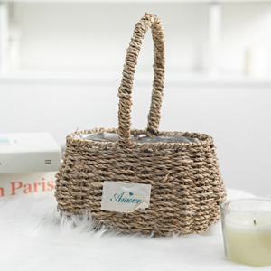 왕골 꽃바구니 드림타원 21x27.5cm 라탄 인테리어 장식 소품 용품 DIY 바스켓 손잡이