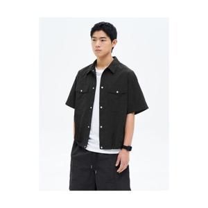 에잇세컨즈 8SECONDS 나일론 트러커 오버핏 반소매 셔켓 블랙 425565LY35 405575