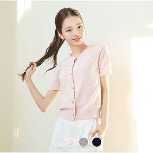 [지오다노]여성 여름 얇은 코튼 무지 크루넥 반팔 가디건 356522