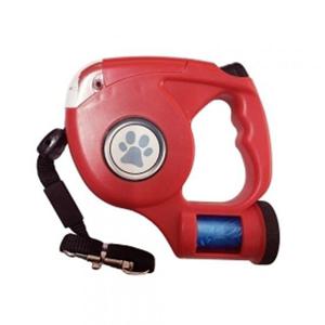 배변봉투 3in1 만능 애견 자동 리드줄 레드 후래쉬