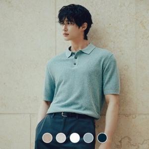 [지오다노] 남성 잔케이블 반팔 카라 니트 스웨터 055532