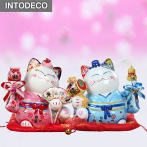 기모노 일본 복고양이 마네키네코 저금통 도자기 인형 (소) 2종