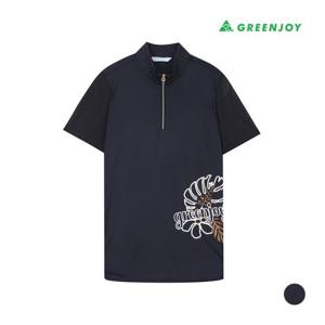 [그린조이]여성 셔링 솔리드 하프 집업 PK 티셔츠