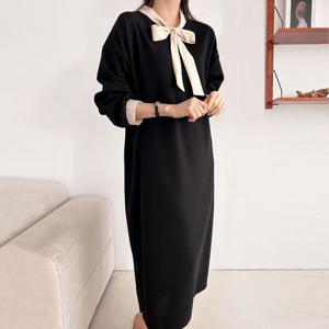 빌리브 배색 타이넥 롱원피스_FG1OP002