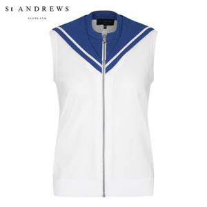 [세인트앤드류스] 여성 컬러 세일러 집업 니트 베스트 821C2SV173_WH