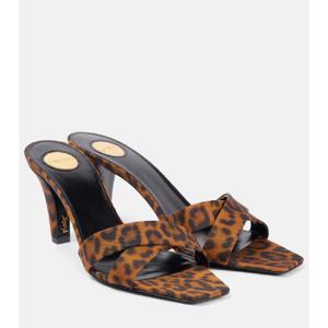 생로랑 Jill 75 레오파드 프린트 새틴 뮬 P01027092