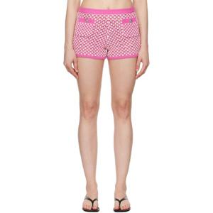 26 SS 베르사체 여성 핑크   화이트 크로셰 니트 쇼츠 252404F088005