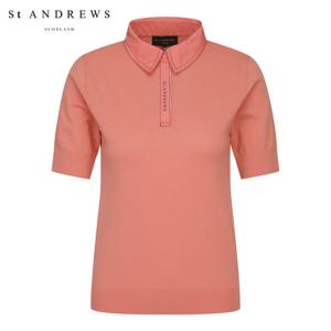 [세인트앤드류스] 여성 펀칭 별 심볼 우븐 카라 반팔 니트 821C2SR174_OR