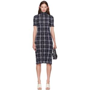 26 SS 버버리 여성 네이비   화이트 체크 울 미디 드레스 252376F054000