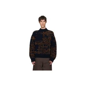 26 SS 드리스반노튼 남성 블랙 자카드 울 터틀넥 스웨터 252358M205007