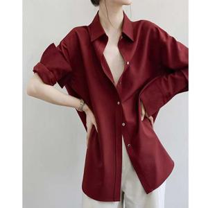 G126967_고급스럽고 우아한 새틴 루즈핏 셔츠블라우스 공단카라셔츠