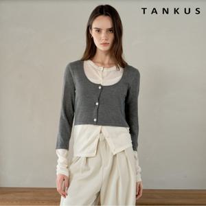 [탱커스]배색 레이어드 U넥 버튼 가디건 (TY1CD007L0)