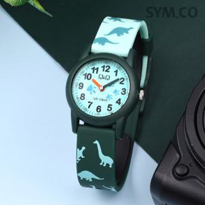 큐앤큐 VR99J-010Y 학습에 좋은 카키 공룡 캐릭터 어린이 아동 우레탄 시계 d