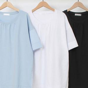 박시 셔링 여성큰옷 반팔티 빅사이즈 투톤 307O437S