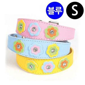 개줄 지엠펫 샤이니 플라워 가죽목줄 블루 S 강아지 목줄