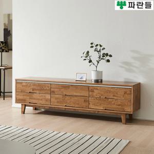 파란들가구 고무나무원목 한줄화이트 1500 서랍 TV원목거실장