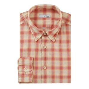 [듀퐁셔츠] (듀퐁)25년 SS 신상 -SE5SM21LS346SOR(오렌지)- 슬림핏 시어써커 버튼다운 체크 긴팔셔츠 SE5SM21LS346