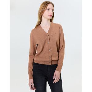 헤지스 여성 24FW 클리어런스스테디셀러울100% 카멜 로고자수 브이넥 가디건 WSSW4D8C3CM