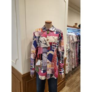 [비꼴리끄] 코튼 프린트 소매 주름 셔츠 블라우스 B242WB2150