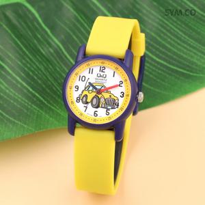 큐앤큐 VR41J-009Y 학습에 좋은 옐로우 카 캐릭터 어린이 아동 우레탄 시계 d