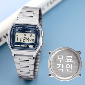 무료각인 카시오 A158WEA-2 레트로 빈티지 사각 전자 디지털 남녀공용 메탈 시계 d1