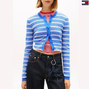 [26SS 장원영PICK]타미진스 여성 캐주얼 멀티 스트라이프 크롭 가디건 T32G1KCD36TWT1-B