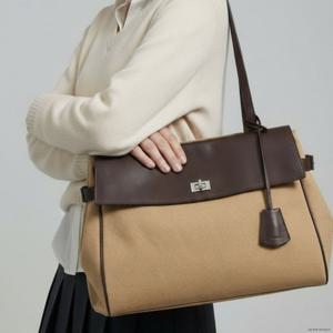 [H-ORA] 오라 커뮤트 브라운 캔버스 레더콤비 숄더백 L HIBA6E159I2