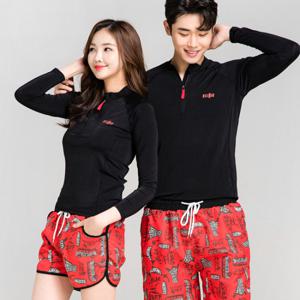 이라인 레드로고 반집업 래쉬가드