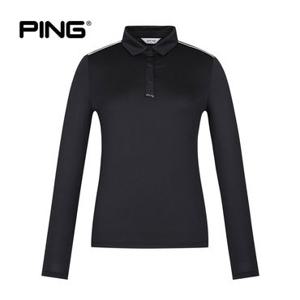 [PING] 여성 어깨 포인트 메쉬 조직 카라 긴팔 티셔츠