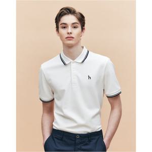 헤지스 남성 25SS AIRY TWILL 오프화이트 더블 팁 배색 카라 티셔츠 HZTS5B437OW