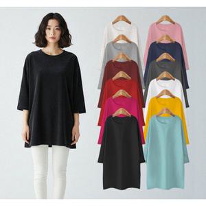 심플_빅사이즈 7부 톡톡한 특양면 롱티 오버핏박스티 무지루즈핏