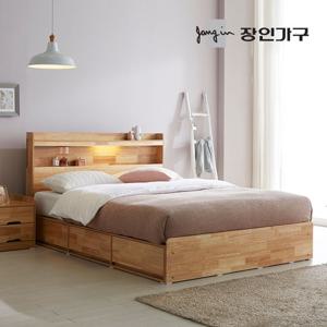 장인가구 노마 LED 서랍형 수납 침대 프레임 Q+독립 타이트탑