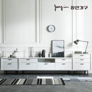 장인가구 루시퍼 화이트 다용도 수납 3000 거실장 세트B