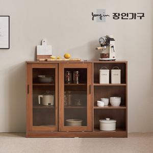 장인가구 아망드 슬라이딩 1200 유리 주방 선반 수납장 그릇 장식장 홈카페장