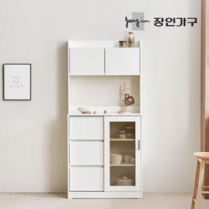 장인가구 아망드 슬라이딩 800 유리 3단서랍 주방 수납장 홈카페장 상부장세트