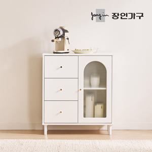 장인가구 쿠르바 모루유리 800 3단서랍 그릇 주방 수납장